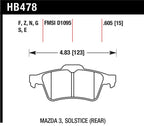 Hawk 13-14 Ford Focus ST / Mazda/ Volvo HPS Street Rear Brake Pads dimensions