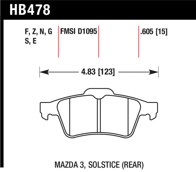 Hawk 13-14 Ford Focus ST / Mazda/ Volvo HPS Street Rear Brake Pads dimensions
