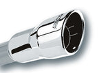 Borla 2.25in Inlet 3.5in Round Rolled Angle Cut Intercooled Outlet x 6.5in Long Embossed Tip in polished metal finish.