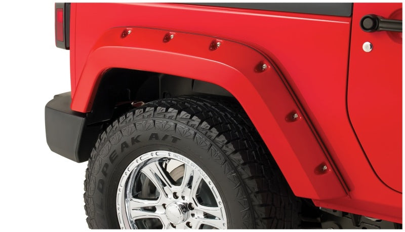 Bushwacker 07-18 Jeep Wrangler Pocket Style Flares 2pc Fits 2-Door Sport Utility Only - Black on red Jeep