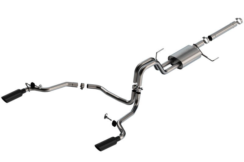 Borla 21-22 F-150 Powerboost 3.5L V6 2WD & 4WD 4DR 3in, 2.25in S-TYPE Catback w/ Black Chrome Tips Main image