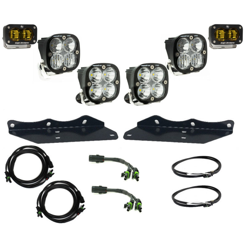 Baja Designs 17-20 Ford F-150 Raptor S2 SAE Pro Fog Pocket Kit - Amber with lights and wiring components