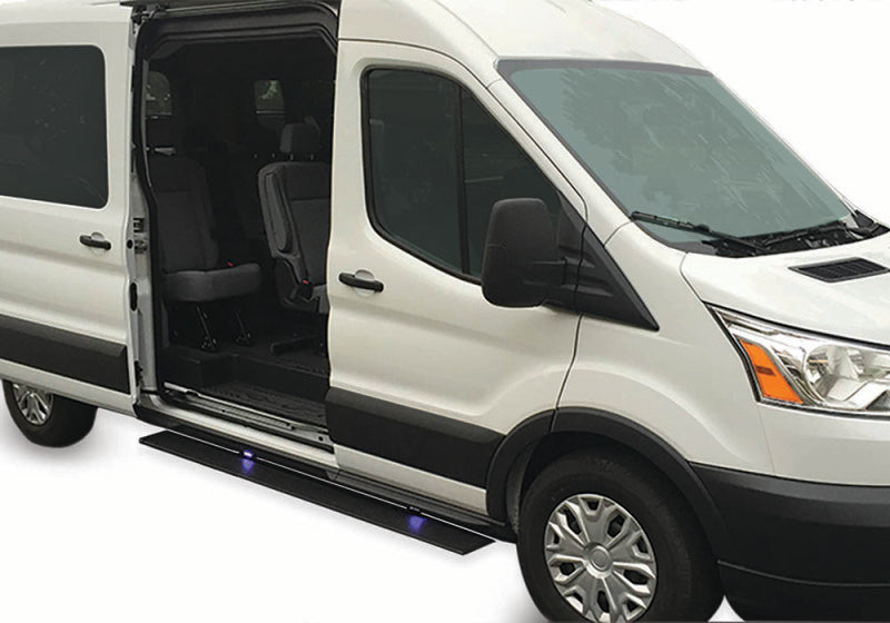 AMP Research 19-21 Mercedes Sprinter Van PowerStep - Black with door open