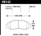 HB143 specs for Hawk 97-99 Acura CL/97-01 Integra Type-R / 97-01 Honda CRV/Prelude DTC-60 Race Front Brake Pads