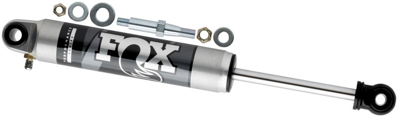 Fox Jeep TJ/LJ/XJ/MJ 2.0 Performance Series 6.2in. Smooth Body IFP Steering Stabilizer - Aluminum with accessories.