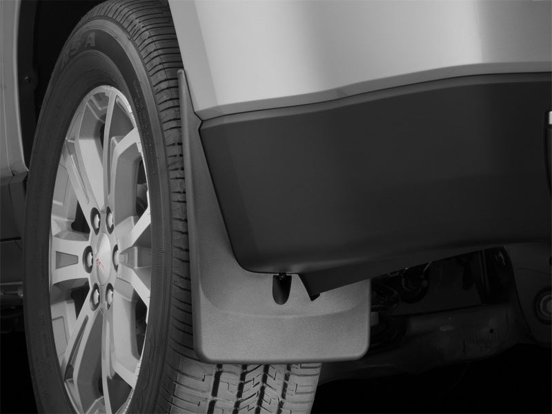 WeatherTech 13+ GMC Acadia No Drill Rear Mudflaps closeup view