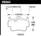 HB664 Porsche brake pad dimensions for Hawk 05-08 Porsche 911 Carrera