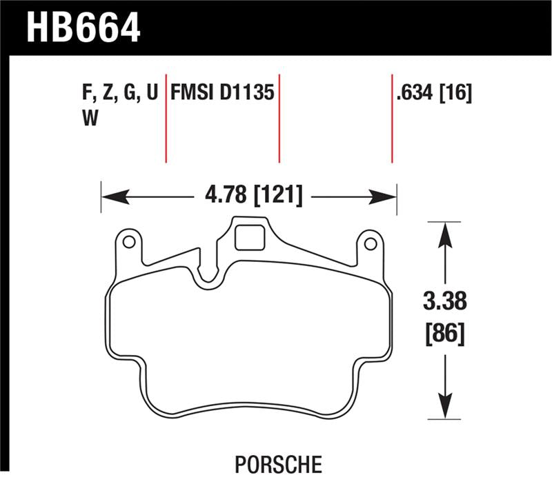 HB664 Porsche brake pad dimensions for Hawk 05-08 Porsche 911 Carrera