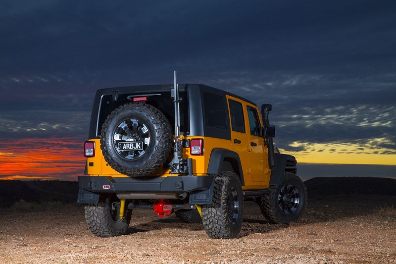 ARB Rear Bar Textured Blk Jk Jeep with offroad tires and lights
