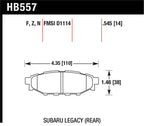 Hawk 08 WRX Rear HPS Street Brake Pads specifications diagram