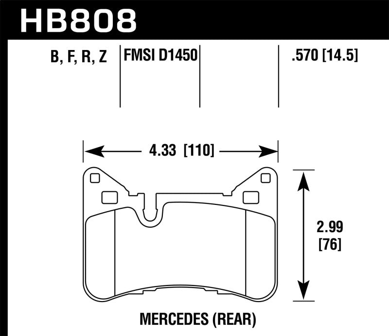 Hawk 10-15 Mercedes-Benz E63 AMG / 14-16 Mercedes-Benz E63 AMG S Ceramic Street Rear Brake Pads dimensions for performance.