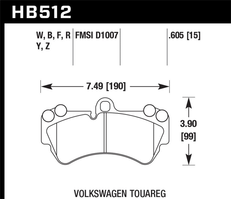 Hawk HPS Street Brake Pads dimensions for Volkswagen Touareg