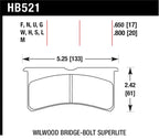 Hawk Wilwood Superlite HT-10 Race Brake Pads dimensions diagram