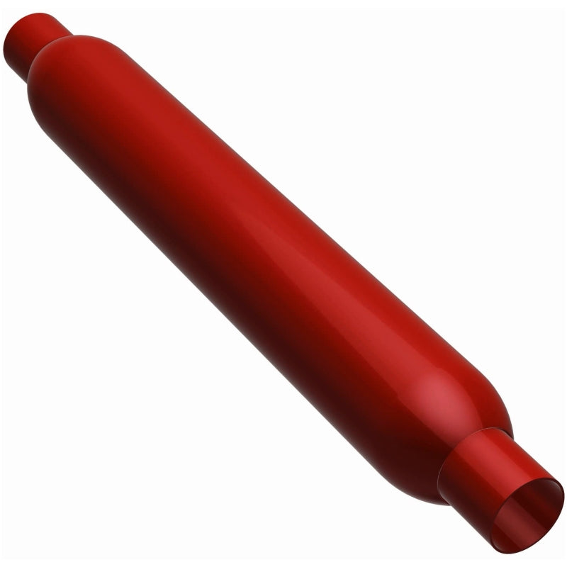 MagnaFlow Muffler Red Pack Series Glasspack 3.5in Rd 22in Body Length 2in/2in Inlet/Outlet in sleek red finish