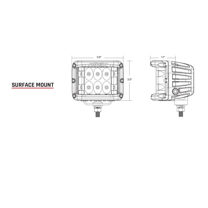 Rigid Industries D-SS Spot w/ Amber PRO Lens (Pair) technical drawing for offroad lighting