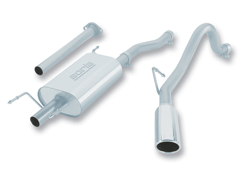 Borla 05-12 Toyota Tacoma 4.0L AT/MT 2/4WD CC/SH EC/LB 2&4Dr Catback Exhaust components with polished finish.