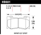 Hawk Infiniti G37 Sport Performance Ceramic Street Front Brake Pads dimensions and specifications diagram.