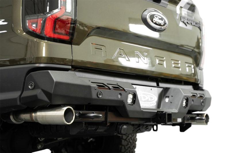 Addictive Desert Designs2024+ Ford Ranger Raptor Phantom Rear Bumper with offroad lighting and sleek design.