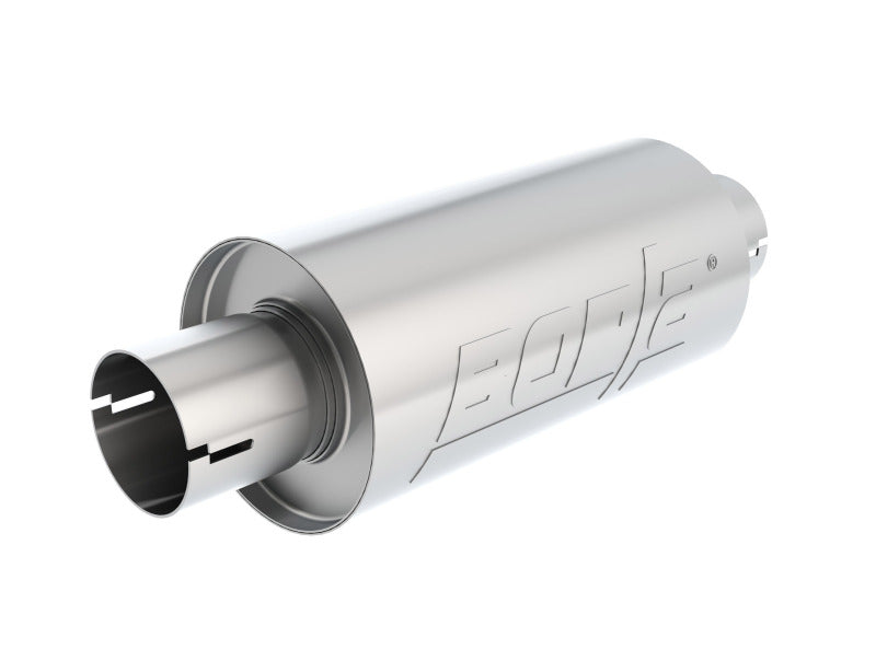 Borla S-Type Muffler 2.5in Inlet/Outlet 5in Round x 10in w/Notch for trucks and offroad vehicles.