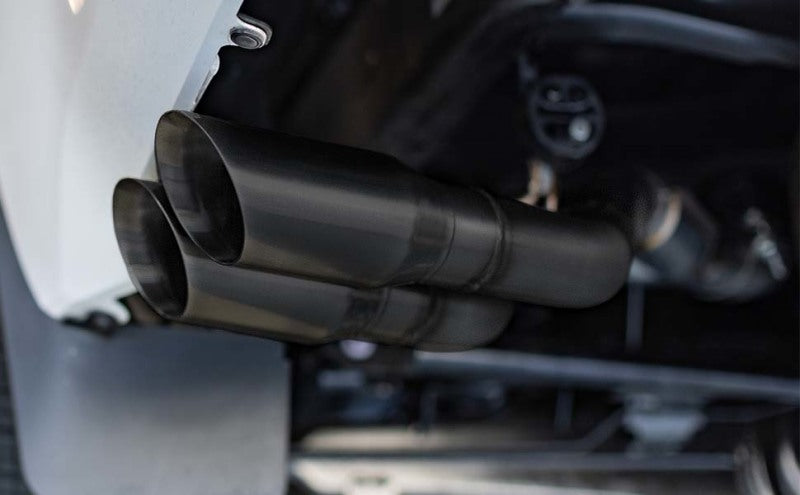 MagnaFlow 22+ Toyota Tundra Street Series 3in Dual Driver Side Rear Cat-Back Exhaust tips close-up view.