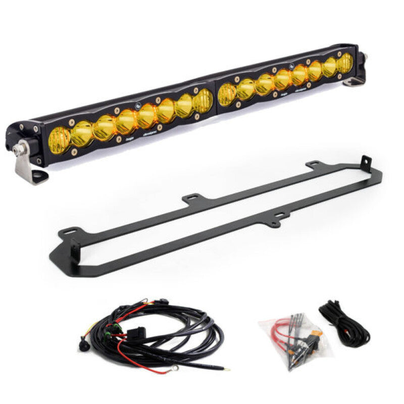 Baja Designs 2022+ Toyota Tundra TRD Pro 20in S8 Replacement Kit Amber with wiring harness and mounting brackets.