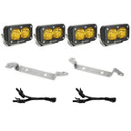 Baja Designs 2024+ Toyota Tacoma S2 Sport Dual Fog Pocket Light Kit - Baja Amber with hardware and connectors.