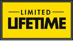 Limited Lifetime warranty sign on a yellow background