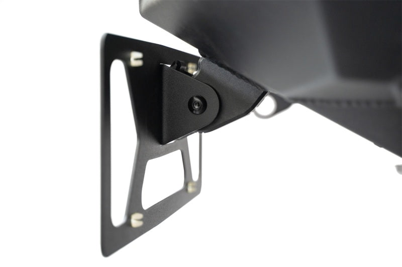 Addictive Desert Designs Clevis Mounted Front License Plate Bracket close-up, designed for offroad vehicles and trucks.