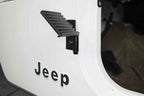 Fishbone Offroad 76-06 Jeep CJ YJ TJ Wrangler Foot Peg Set Gloss - Black installed on a Jeep door with logo.