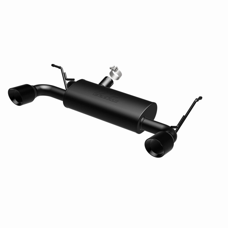 MagnaFlow 07-17 Jeep Wrangler JK 3.8/3.6L Dual Split Rear Exit Black Axle-Back Exhaust for offroad performance upgrades.