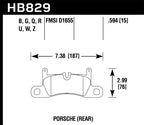 Hawk 12-17 Porsche 911 Performance Ceramic Street Rear Brake Pads dimensions diagram