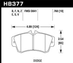 Hawk SRT4 HP+ Street Front Brake Pads dimensions for Dodge