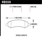 Hawk HPS Street Brake Pads dimensions for Dodge Dakota