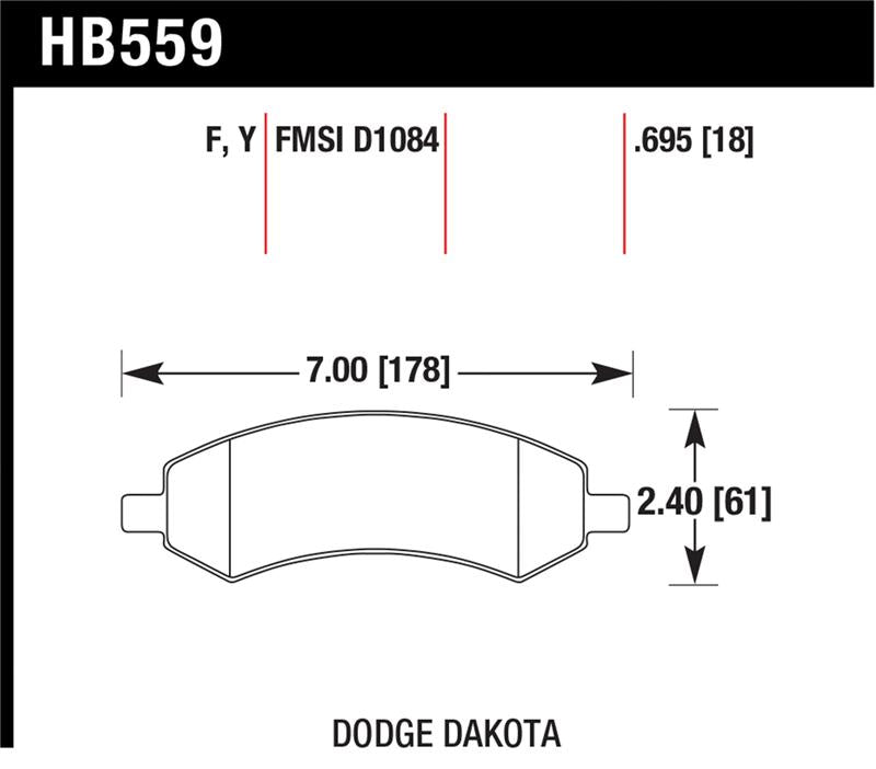 Hawk HPS Street Brake Pads dimensions for Dodge Dakota
