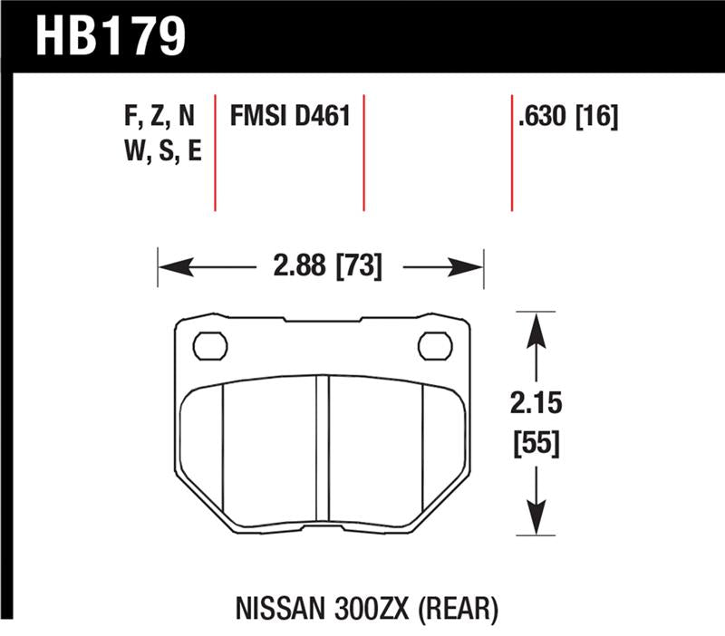 Hawk 06-07 WRX HPS Street Rear Brake Pads dimensions diagram