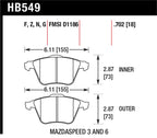 Hawk 07-08 Mazdaspeed3/06-07 Mazdaspeed6 HP+ Street Front Brake Pads dimensions diagram