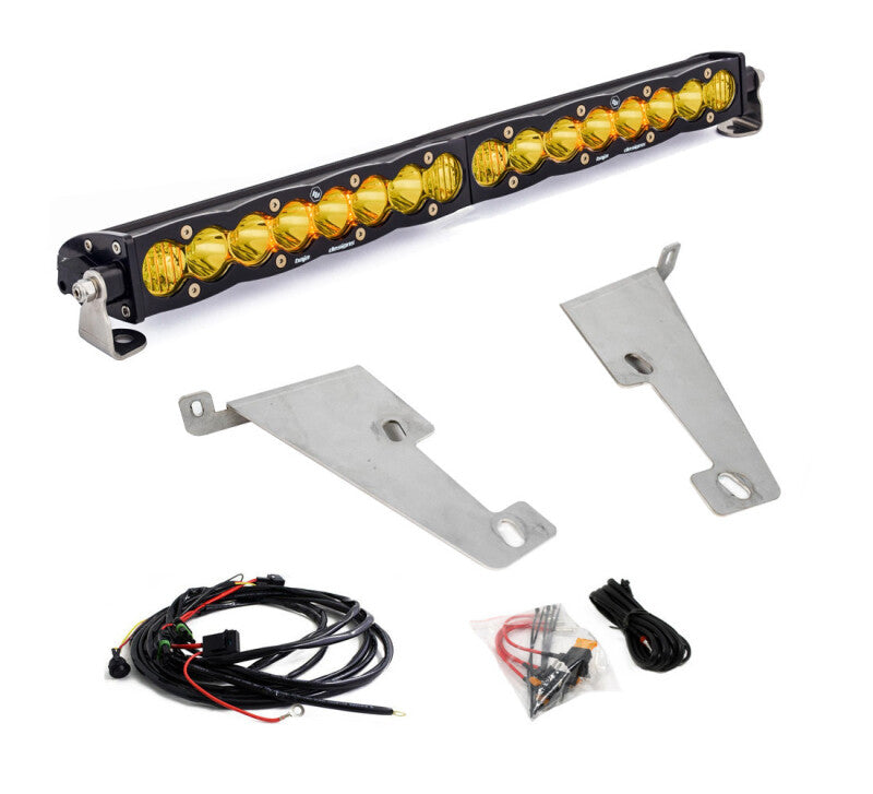 Baja Designs 2022 Toyota Tundra 20in S8 Behind Bumper Light Mount Kit - Amber with bracket and wiring accessories