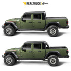 BAK 17-25 Honda Ridgeline 5.4ft. Bed BAKFlip MX4 TS on Jeep Gladiator with offroad tires and accessories.