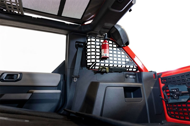 Addictive Desert Designs21-23 Ford Bronco & Bronco Raptor Rear Window Molle Storage Panels in vehicle interior.