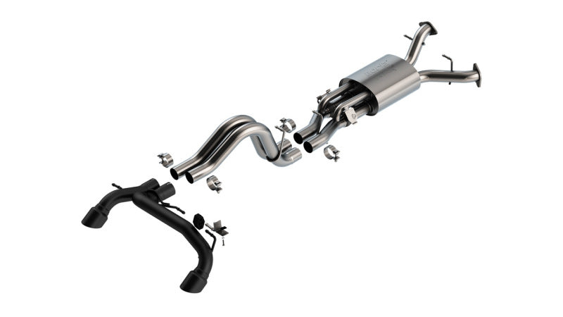 Borla 22-24 Ford Bronco Raptor V6 Turbo AT 2WD / 4WD ATAK Catback Exhaust w/ 4in Black Coated Tips components layout