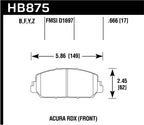 Hawk 14-17 Acura RDX/RLX Performance Ceramic Street Front Brake Pads dimensions and specifications