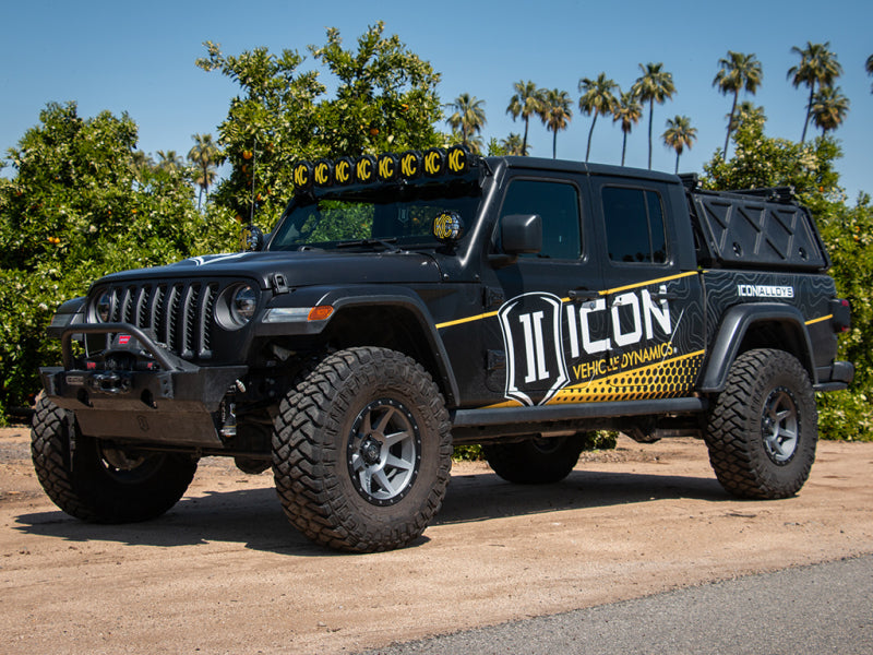 ICON 2020+ Jeep Gladiator JT 2.5in Stage 1 Suspension System on offroad truck with exterior accessories