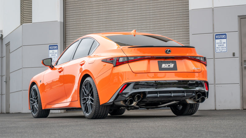 Borla 15-24 Lexus RC F Axle-Back Exhaust System S-Type - Black Chrome on orange car