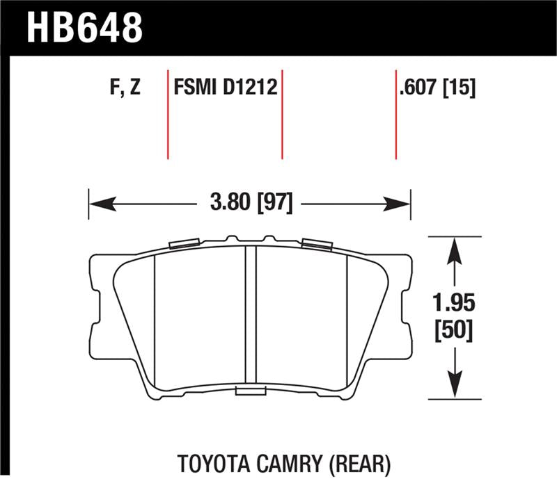 Hawk HPS Street Brake Pads dimensions for Toyota Camry rear