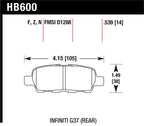 Hawk Infiniti G35 Sport/G37 / 08-10 Nissan Rogue / 07-09 Sentra SE-R / 10 Sentra SE-R M/T HPS Street brake pads dimensions
