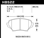 Hawk 06-14 Mazda MX-5 Miata (NC) DTC-70 Race Front Brake Pads specifications diagram