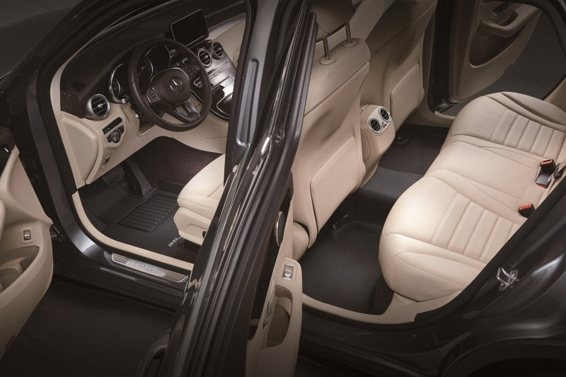 3D MAXpider 2024 Toyota Tacoma Double Cab Kagu Black R1 R2 interior view with custom fit floor mats