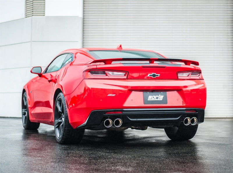 Borla 16 Chevy Camaro 6.2L Atak Rear Section Exhaust w/o Dual Mode Valves on red Camaro with quad tips