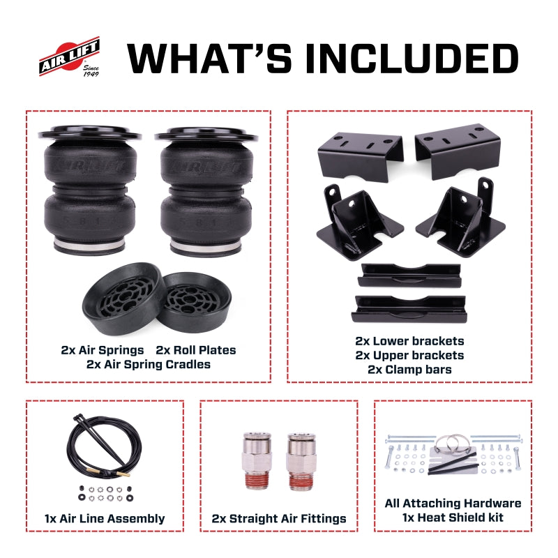 Air Lift Loadlifter 5000 Ultimate Air Spring Kit w/ Internal Jounce for 21-24 Dodge Ram TRX 4WD included components overview