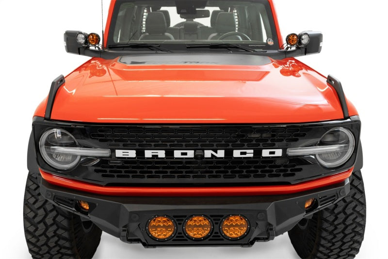 Addictive Desert Designs21-23 Ford Bronco/Raptor Dual Ditch Light Brackets with offroad lighting
